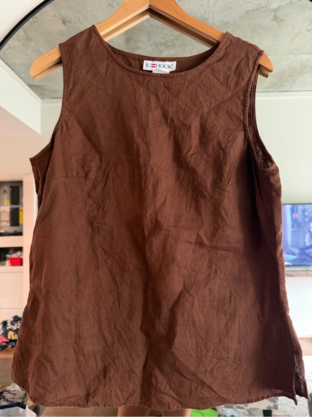 JG Hook Brown Sleeveless Linen Blend Tank Top